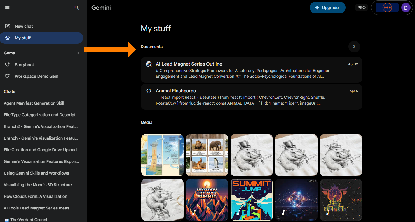 Screenshot of the "My stuff" section showing research reports listed under the "Documents" heading.