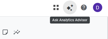 A screenshot showing the Analytics Advisor icon in the upper right corner of the Google Analytics platform.