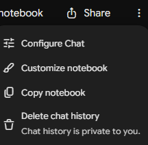 Gemini Notebook options menu highlighting the Copy notebook selection.