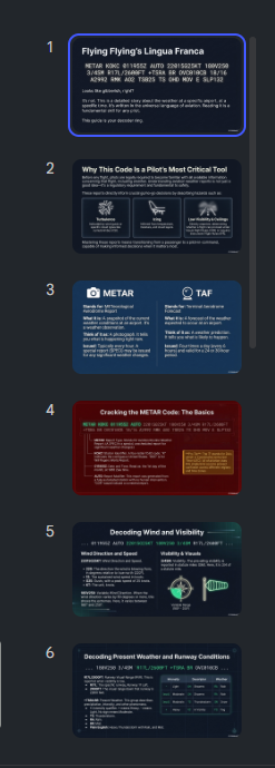 Sidebar showing a vertical list of six slides in the Gemini Notebook editor.