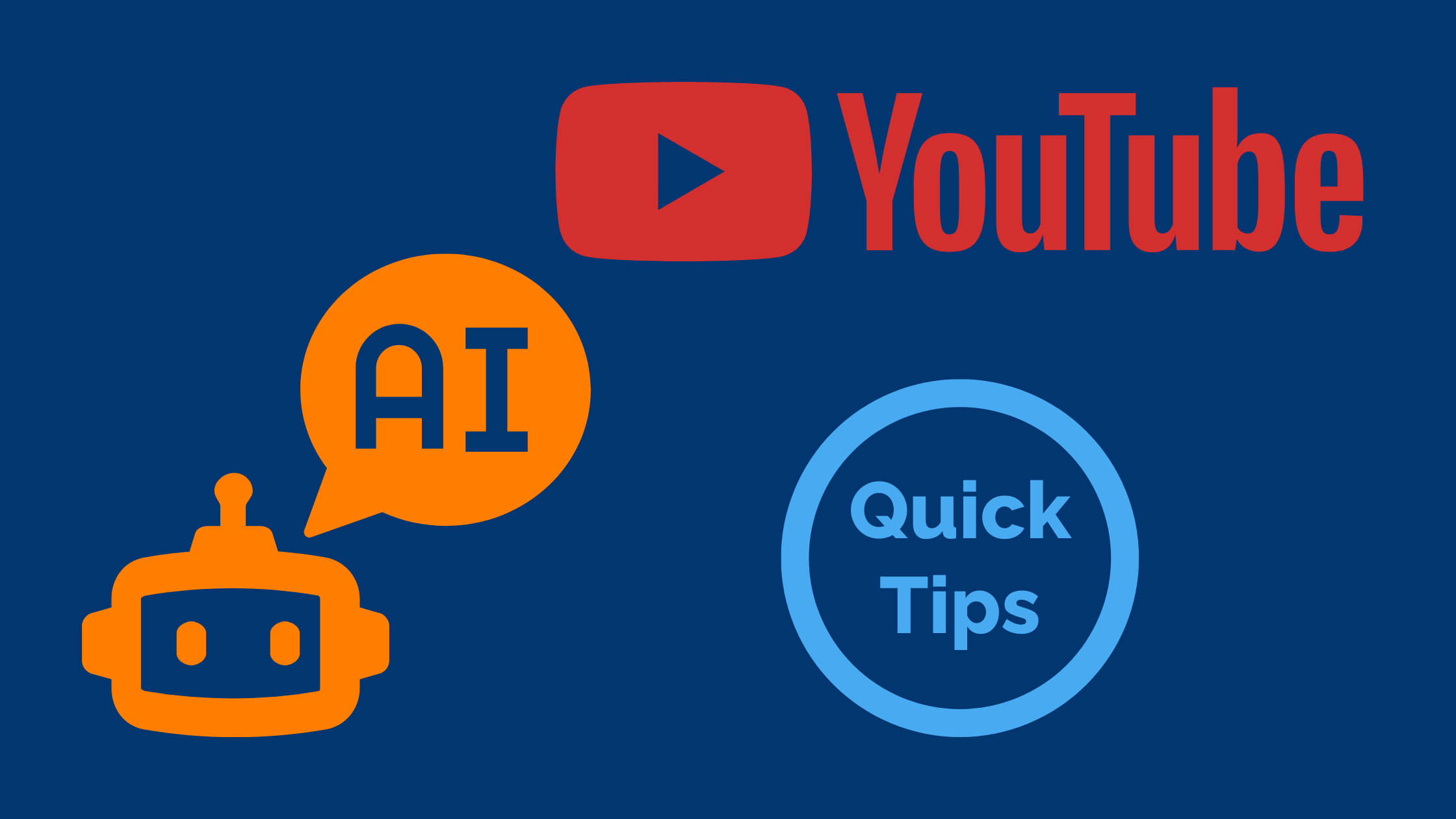  An image promoting AI quick tips on YouTube. It features the YouTube logo in red, an orange robot icon with an 