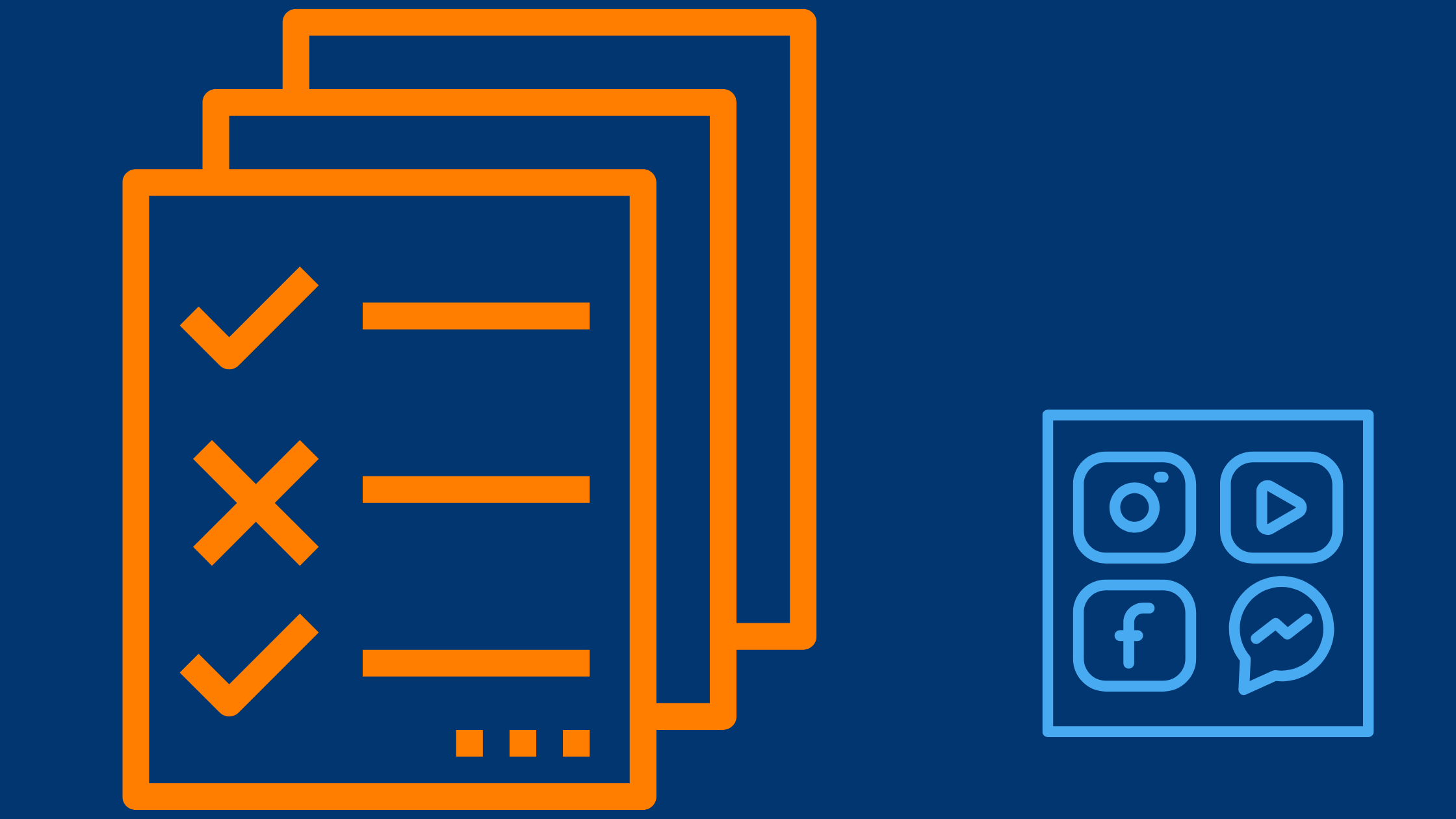 a checklist icon with an orange outline and a blue and white square icon with four icons